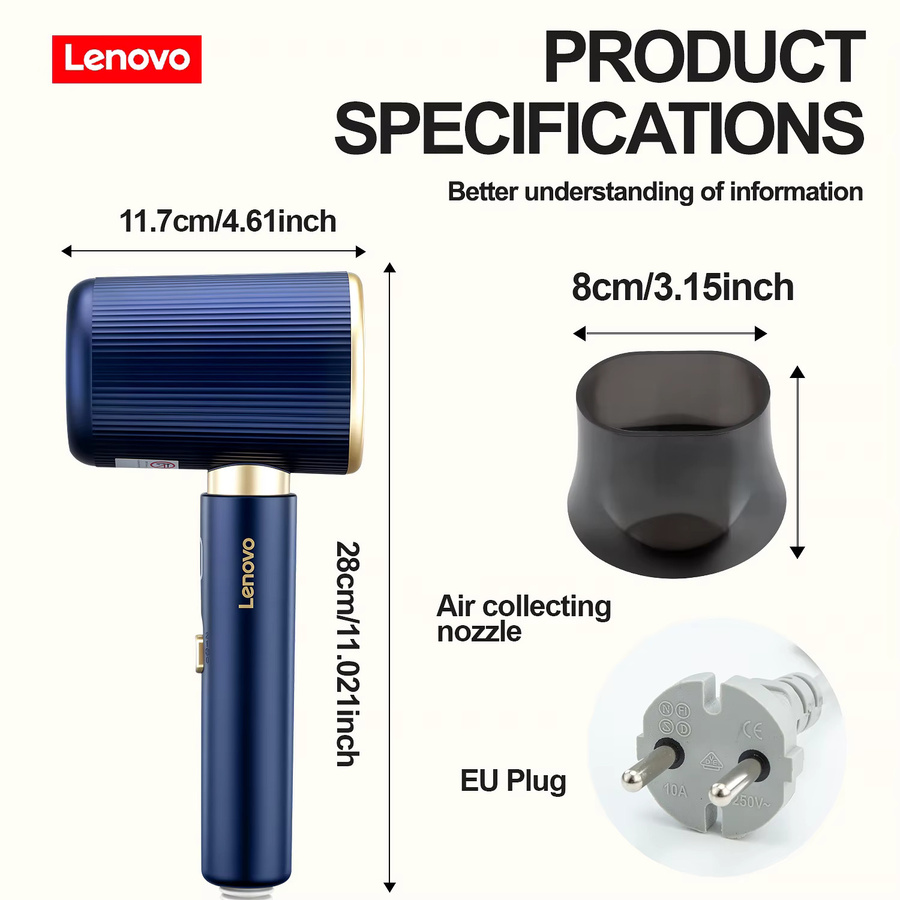 Lenovo C4 Hochgeschwindigkeits-Haartrockner, Unisex, Weiß-Blau - Bild 5