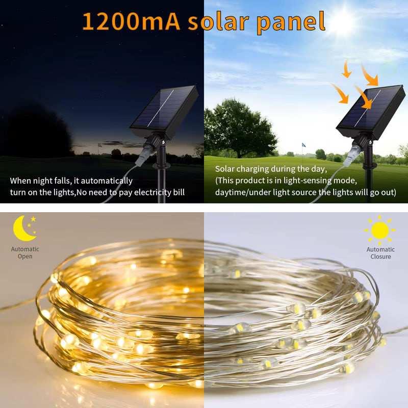 CHNAITEKE Solar LED Lichterkette aus Kupferdraht, wasserdichte Outdoor Lichterkette in Mehrfarbig, ideal für Garten, Hochzeit und Dekoration - Bild 4
