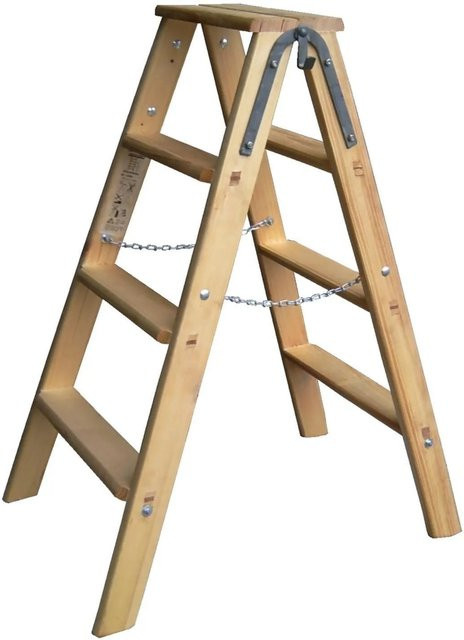 PROREGAL Stufenstehleiter aus Holz mit Ablage und Eimerhaken, 2 x 3 Stufen, Braun, Länge: 0,8 m - Bild 1