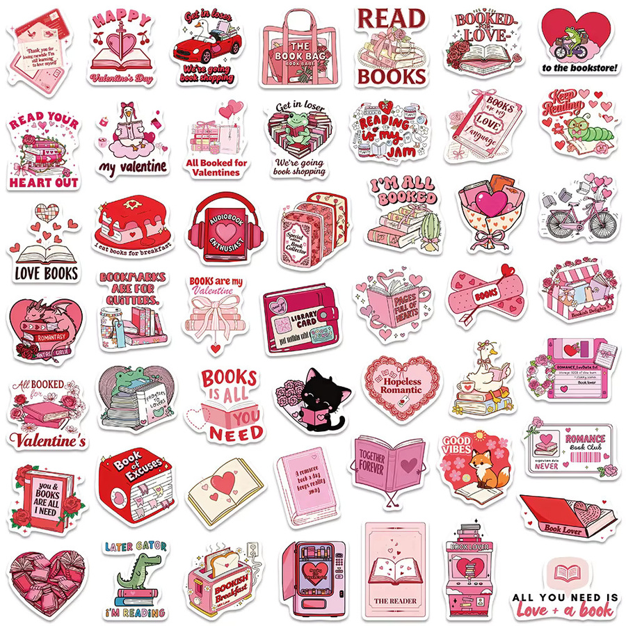 Rspctou Cartoon-Buchliebhaber-Valentinstag-Aufkleber, pink, 10-teiliges Set - Bild 2