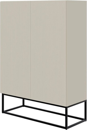 Selsey Highboard Veldio in Greige mit Lamellen-Design und schwarzen Beinen, Breite: 90 cm