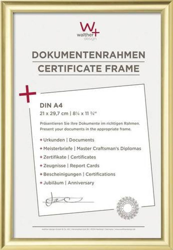 Walther Design KP130G Bilderwechselrahmen DIN A4 in Gold mit Passepartout für Wandmontage oder Tischaufstellung, B/H: 32,8 x 23,8 cm - Bild 1
