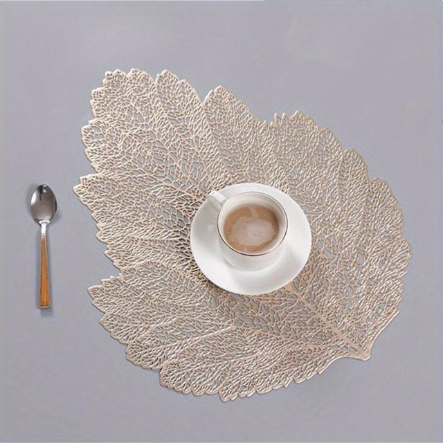 LY Home&Kitchen 050 Tischset aus PVC mit floralem Blattdesign in Goldgelb - Bild 1