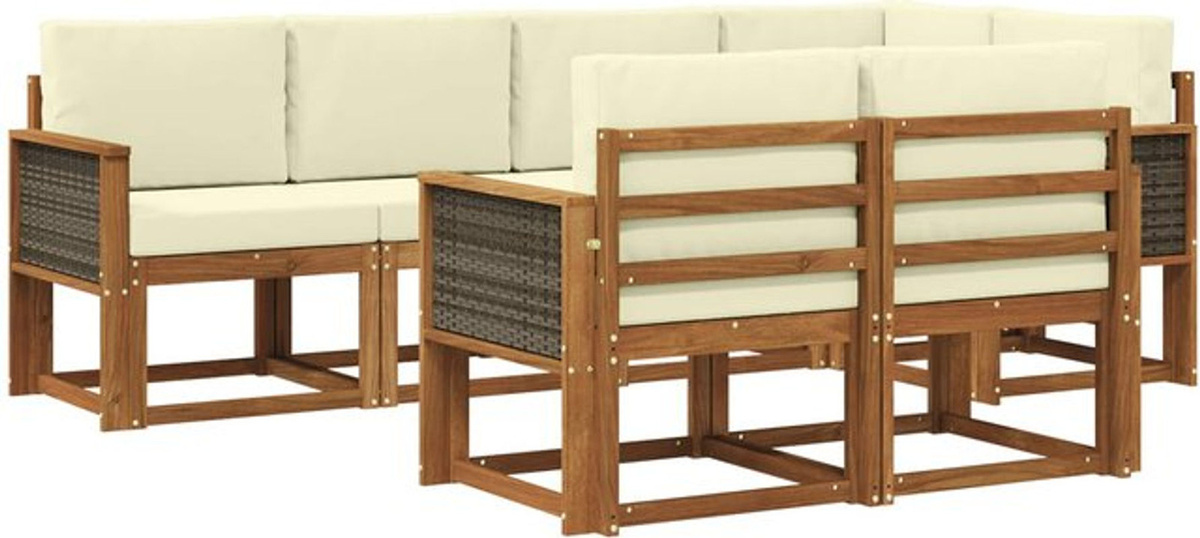 vidaXL Outdoor-Sofagarnitur aus Akazie Massivholz mit 7-teiligem Set und Kissen in Natur und Beige - Bild 1