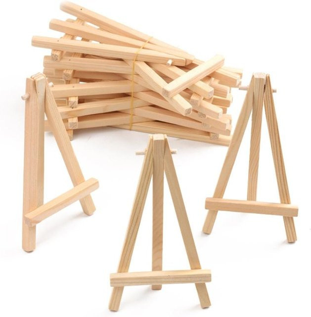 10 Stück kleine Schreibtisch-Staffeleien aus Holz in Beige als Tisch-Display-Ständer für Leinwände, Fotos oder Kreidetafeln - Bild 1
