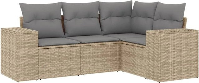 vidaXL 4-tlg. Garten-Sofagarnitur in L-Form aus Poly-Rattan in Beige mit Sitzkissen und Stauraum - Bild 1