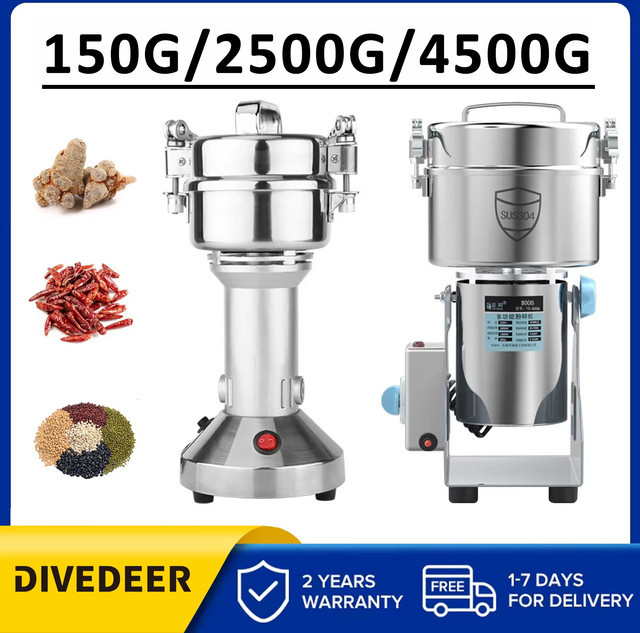 DIVEDEER Elektrische Gewürzmühle aus Edelstahl in Silber für Kaffee, Getreide und Trockenfutter, 150 bis 4500g - Bild 1