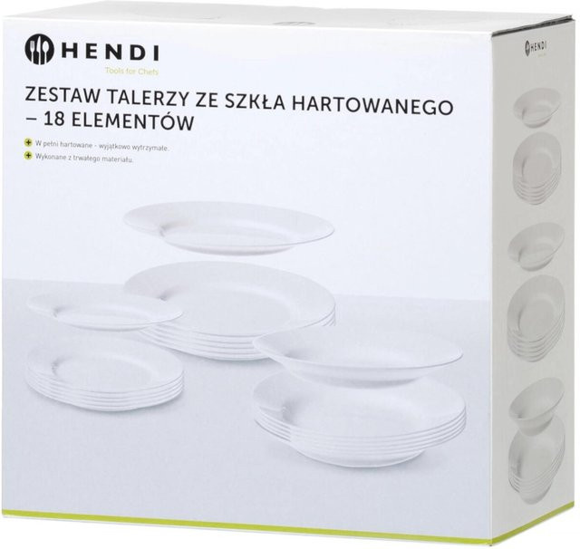 Hendi Dinner-Service aus gehärtetem Glas in Weiß, 18-teiliges Set, spülmaschinenfest und stapelbar - Bild 1