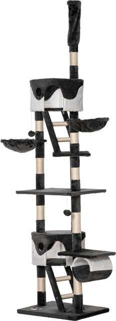 PawHut Deckenkratzbaum für Katzen von Aosom mit Höhenverstellung, Mehrstufiger Kratzbaum mit Höhlen, Hängematten, Leitern und Sisalseil, Dunkelgrau und Weiß - Bild 1