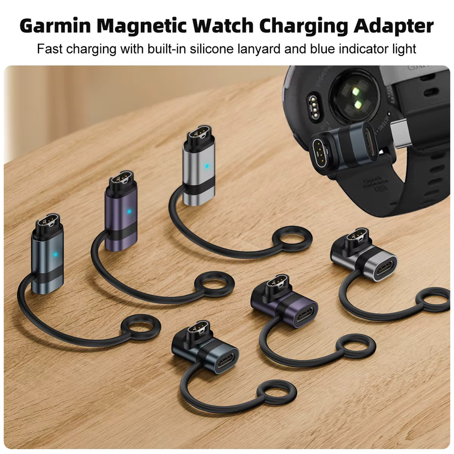BSN USB-C Ladeadapter für Garmin Fenix 7 6 6X 5S 5X Plus und Forerunner 965 955 Smartwatch Ladekonverter in Schwarz und Silber - Bild 2