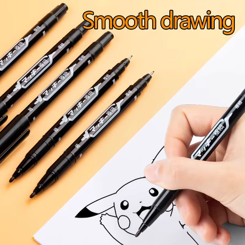 10er Set Twin Tip Permanent Marker mit feiner Spitze und wasserfester Tinte in Schwarz, Blau und Rot, Strichstärke 0,5-1 mm - Bild 4