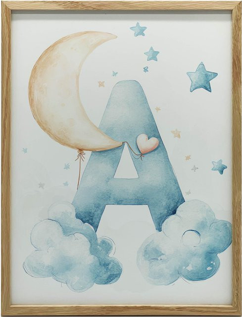 Plakat Buchstabe A in den Wolken von iKable mit schwarzem Aluminiumrahmen, Breite: 30 cm, Höhe: 40 cm - Bild 1