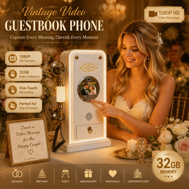 Video-Gästebuch-Telefon von FEIYAQI für Hochzeiten mit 1080P-Kamera, LED-Licht und 32 GB Speicher in Schwarz oder Weiß - Bild 1