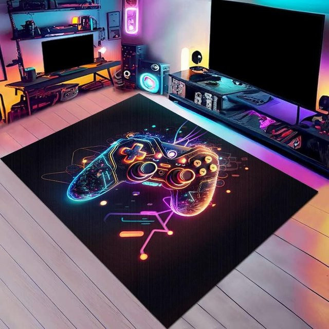 Gaming Teppichmatte Lodestar mit RGB-Effekt und buntem geometrischem Muster, rutschfest und waschbar, B/T: 80 x 50 cm - Bild 1