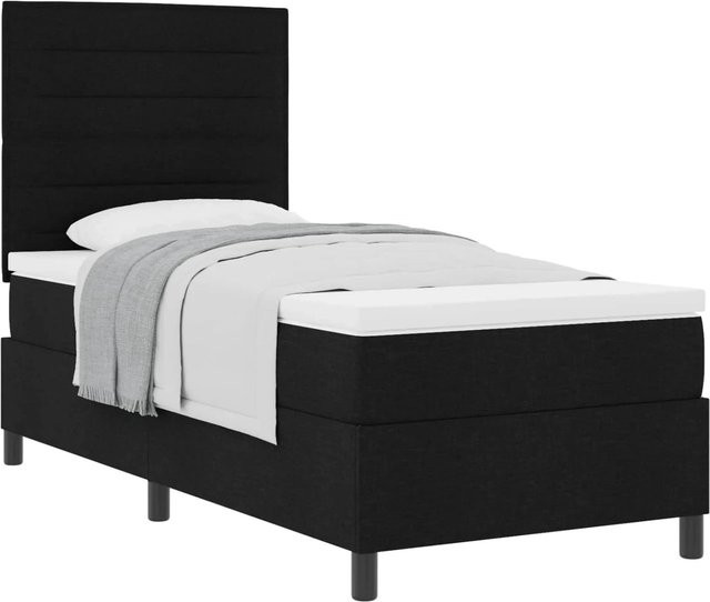 vidaXL Boxspringbett mit Matratze Schwarz aus Stoff und Kiefernholz, B/T/H: 100 x 200 x 128 cm - Bild 1
