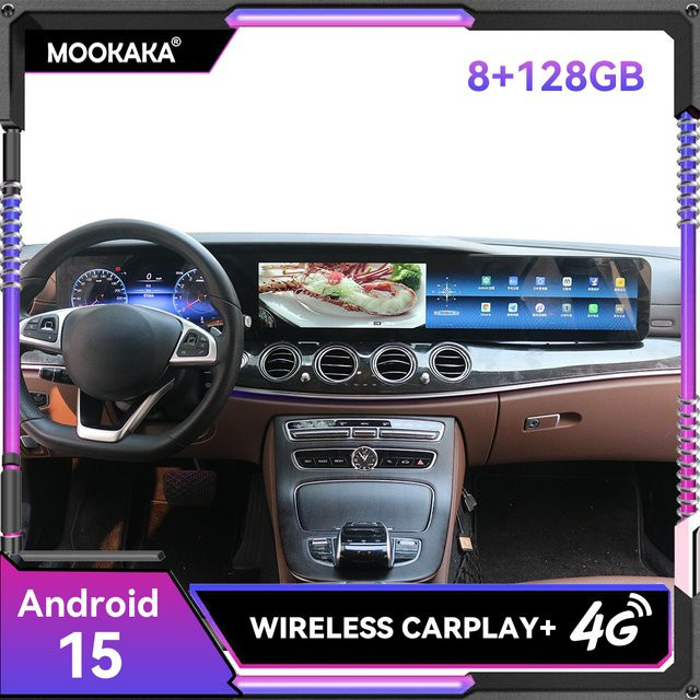 MOOKAKA 38,5 Zoll Dreifachbildschirm Android Autoradio für Mercedes-Benz E-Klasse W213 2016-2020 mit GPS und Carplay in Schwarz - Bild 1