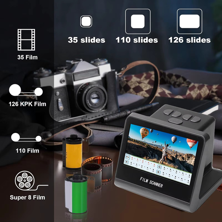 KKMOON Digitaler Filmscanner mit 22MP Auflösung, 5-Zoll-LCD-Bildschirm und 16GB Speicher, Schwarz, Konvertierung von Negativfolien in JPEG-Fotos - Bild 3