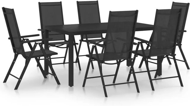 vidaXL 7-teilige Garten-Essgruppe aus Aluminium und WPC in Schwarz mit Textilene-Sitzflächen - Bild 1