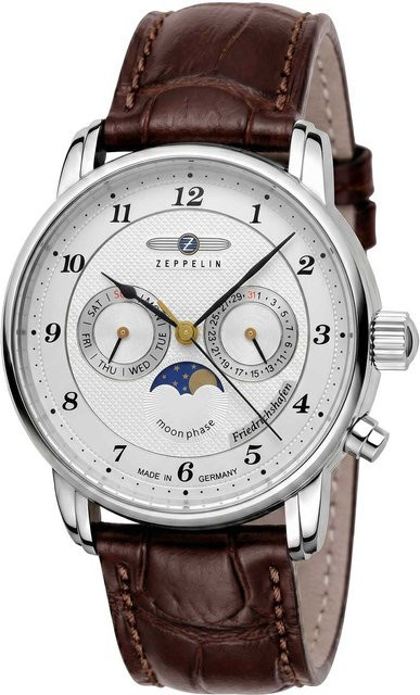 Zeppelin Herrenuhr, Mondphase, Quarz, Edelstahl, Leder, 40 mm, 5 ATM - Bild 1