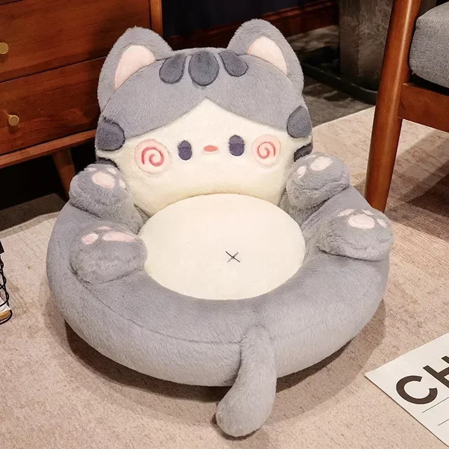 PuTuan Kissen mit niedlicher Cartoon-Katze in Grau, rundes Bodenkissen für Kinder und Sofa - Bild 1