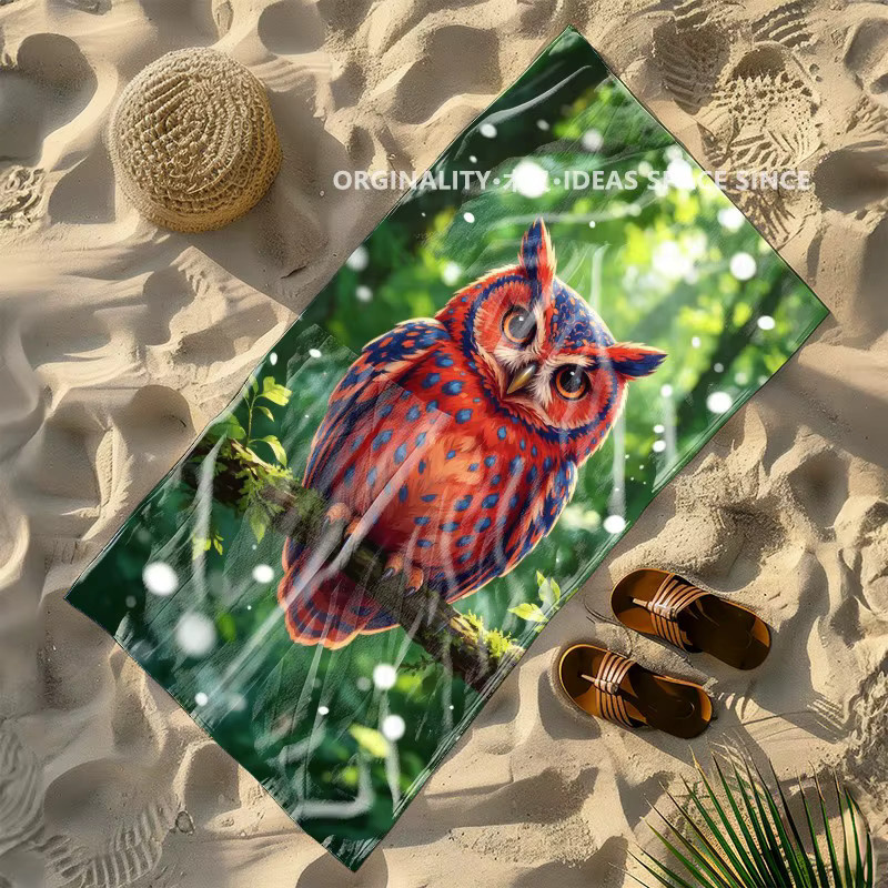 Strandtuch für Erwachsene mit Wald-Eulen-Muster in Multicolour, winddicht und mit Sonnenschutz für Camping und Reisen - Bild 3