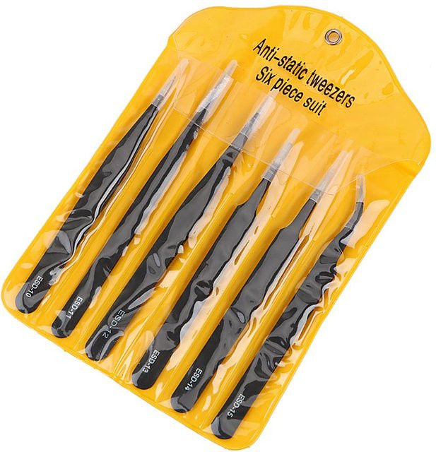 AINYSZIN 6-teiliges Edelstahl Pinzetten-Set für Uhren, Schmuck und Elektronik, antistatisch, Grau und Schwarz - Bild 1
