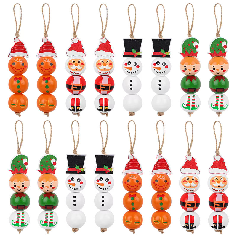 ZQNYCY Weihnachts Holzperlen DIY Set mit Santa Claus, Lebkuchenmann und Elf als hängende Ornamente für Baum und Hausdekoration, Mehrfarbig - Bild 2