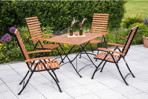 Merxx Gartenmöbelset Schlossgarten 5-teilig aus Eukalyptusholz und Flachstahl in Schwarz, Tisch Breite: 120 cm, Tiefe: 80 cm - Bild 1