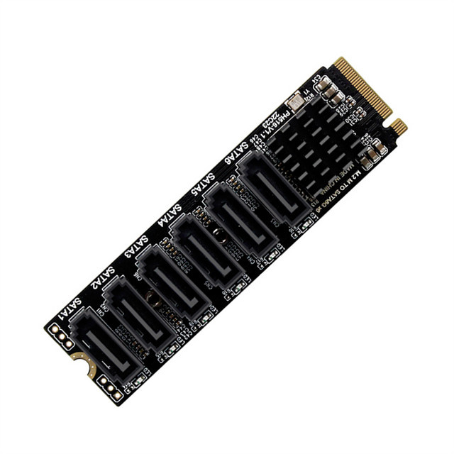 M.2 NVMe auf 6 Port SATA 3.0 Adapter Karte mit ASM1166 Controller für PC und Server, Schwarz - Bild 1