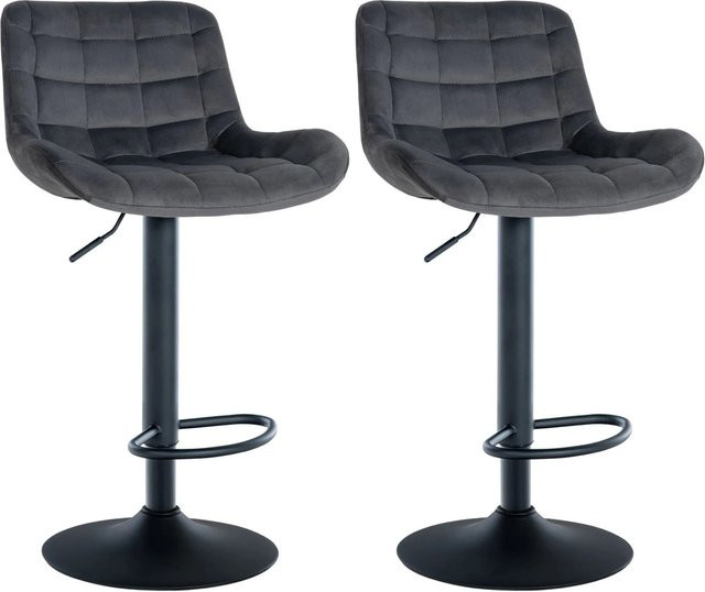 DELUKE 2er Set Barhocker CARAM in Dunkelgrau, höhenverstellbare Samt Barstühle mit Lehne und 360 Grad Drehsitz, B/T/H: 48 x 54 x 81 cm - Bild 1