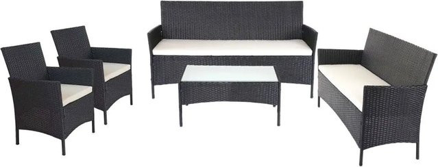 MCW Poly-Rattan Garten-Garnitur Hamar Lounge-Set in Anthrazit mit beigen Sitzkissen - Bild 2