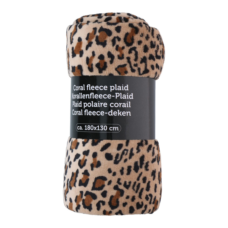 Fluffy Polarfleece-Decke Leoprint in Animal-Optik mit den Farben Weiß, Schwarz, Braun und Beige - Bild 1
