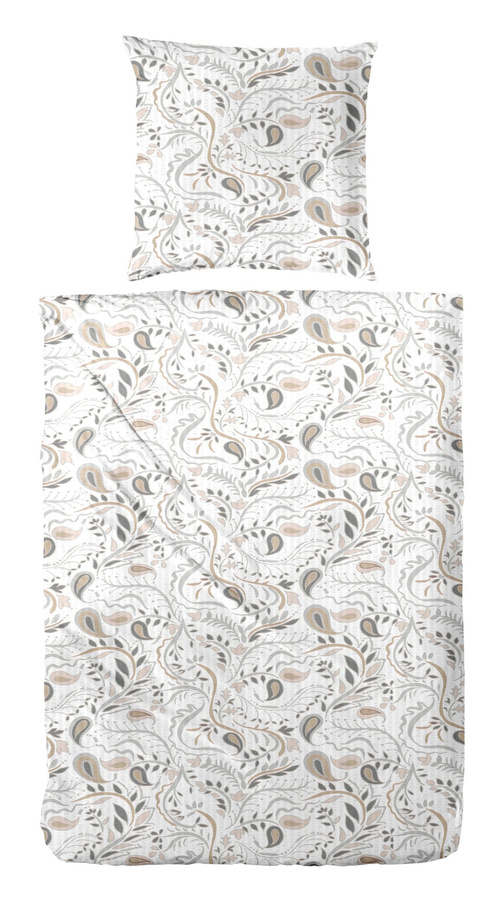 Primera Soft-Seersucker Bettwäsche aus Baumwolle mit Paisley-Muster in Weiß Grau Beige, B/H: 155 x 220 cm inkl. Kissenbezug 80 x 80 cm - Bild 1