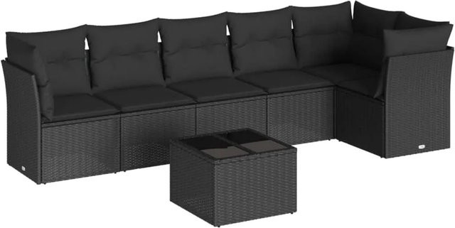 vidaXL 7-tlg Garten-Sofagarnitur Modell 40 aus Poly Rattan mit Kissen in Schwarz - Bild 1