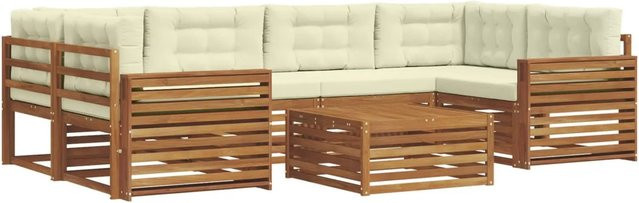 vidaXL Outdoor-Sofagarnitur 8-teilig L-Form aus Akazienholz mit Kissen in Natur und Creme - Bild 1