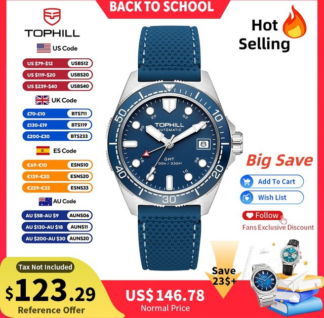 Tophill Armbanduhr Automatik, Edelstahl, 39,5 mm, Herren, Grün - Bild 1