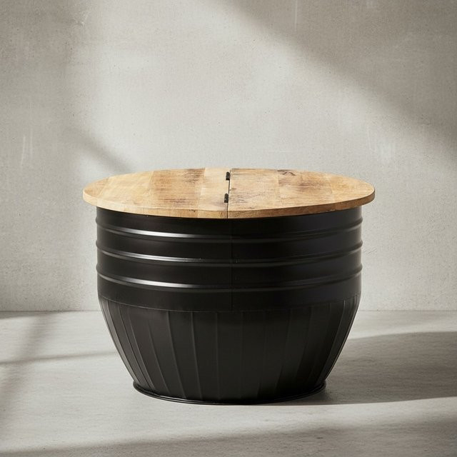KADIMA DESIGN Industrial Couchtisch aus Mango Massivholz in Schwarz und Braun, B/T/H: 60 x 41 x 30 cm - Bild 1