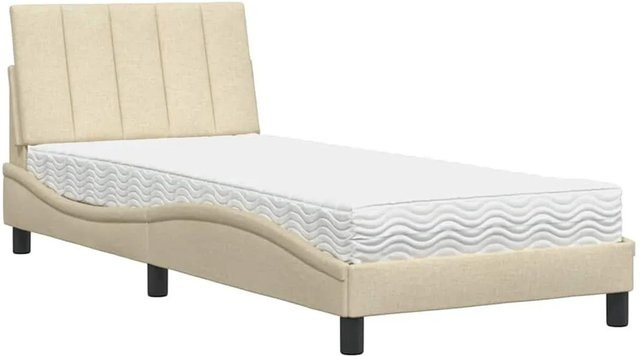 vidaXL Bett mit Matratze in Creme und Beige aus Stoff und Schaumstoff, B/T/H: 90 x 200 cm - Bild 1