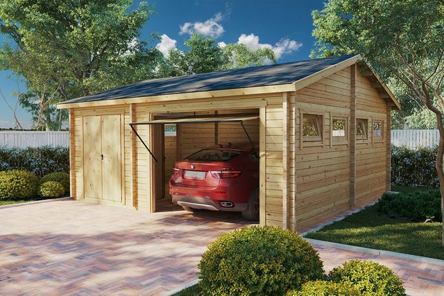 Holzgarage Hansa Q als Bausatz in Holzständerbauweise mit Abstellraum, B/T/H: 600 x 600 cm - Bild 1