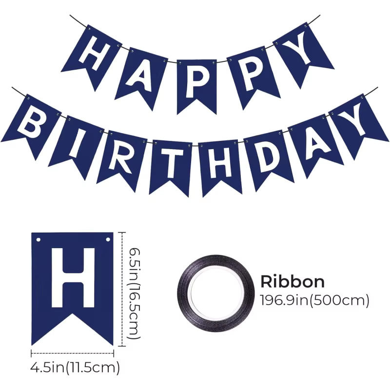 Marineblaues Happy Birthday Bunting-Banner aus Papier für Geburtstage und Partys - Bild 2