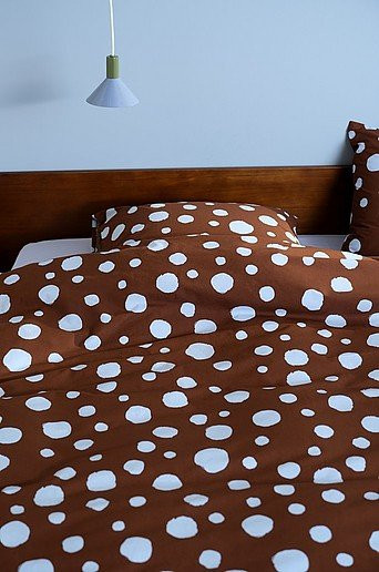 IKEA RIGMOR DOT Bettbezug aus Baumwolle mit Punktmuster in Braun, B/H: 140 x 200 cm - Bild 1