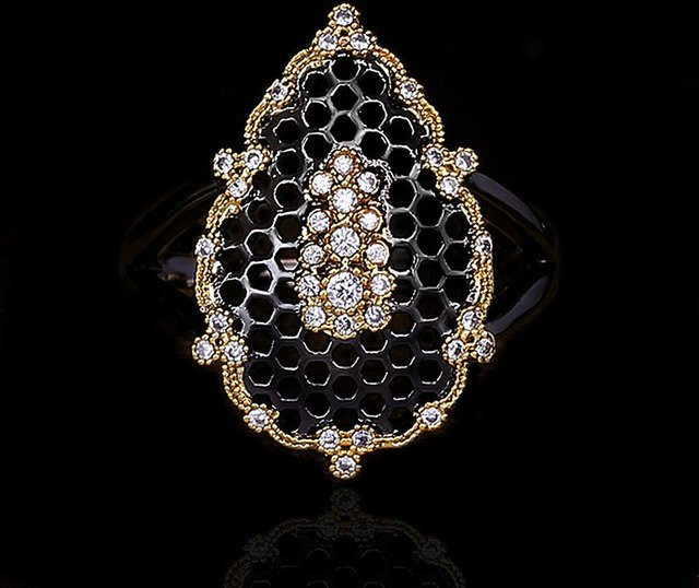 YIRAN Mikro-Set-Ringe, Schwarz und Gold, Zirkonia, Unisex - Bild 1