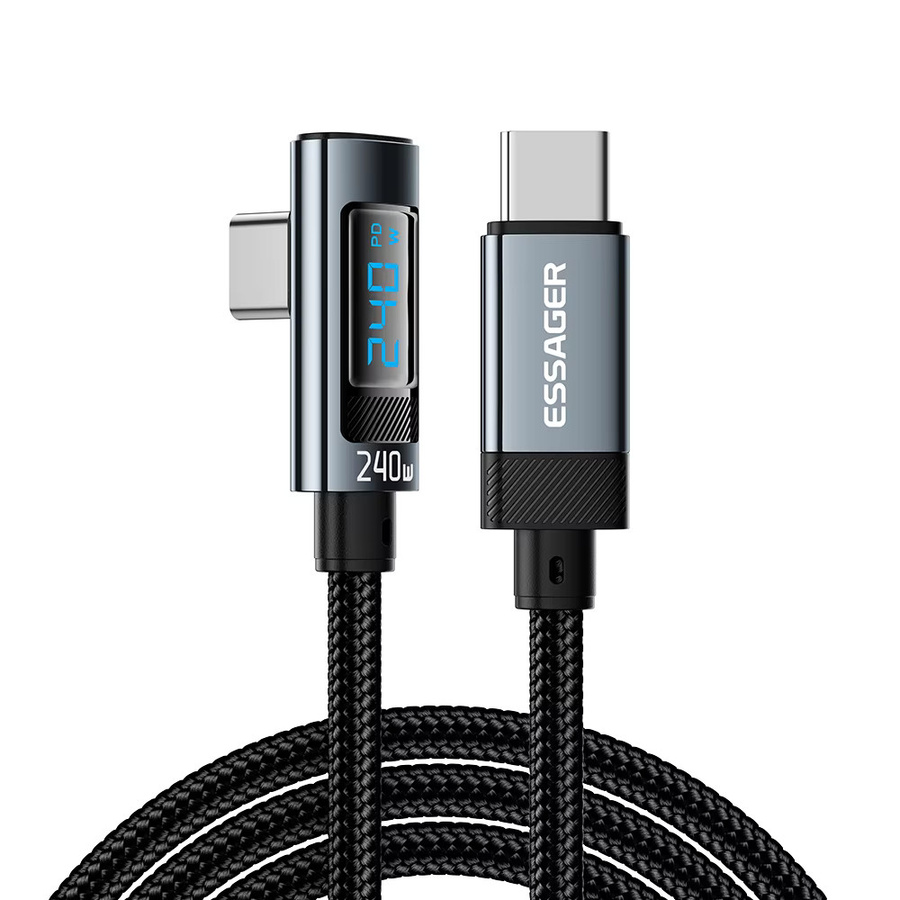 Essager USB Typ C Kabel mit 90 Grad Winkel, 240 W PD Schnellladekabel für iPad, MacBook Pro, Xiaomi, Samsung und Huawei, Farben: Grau und Schwarz - Bild 7