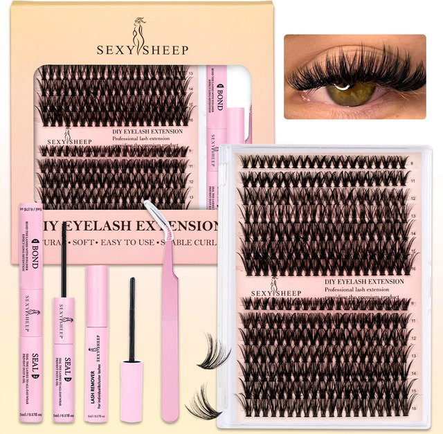 SEXYSHEEP Wimpern-Cluster-Set C-Curl, mit Bond & Seal, Kleberentferner, Unisex - Bild 1