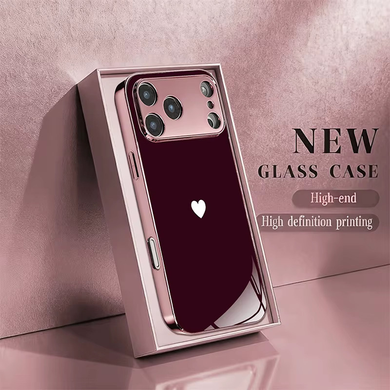 Handyhülle aus gehärtetem Glas mit rotem Liebesmuster für iPhone 11 bis iPhone 18 Pro Max Plus und 17 Air 17E - Bild 3