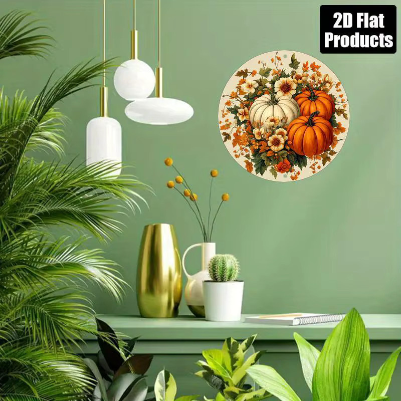 Rundes Aluminiumschild Potdemiel mit Kürbis und Blumen im Vintage-Design, Durchmesser: 20,32 cm, Mehrfarbig - Bild 6