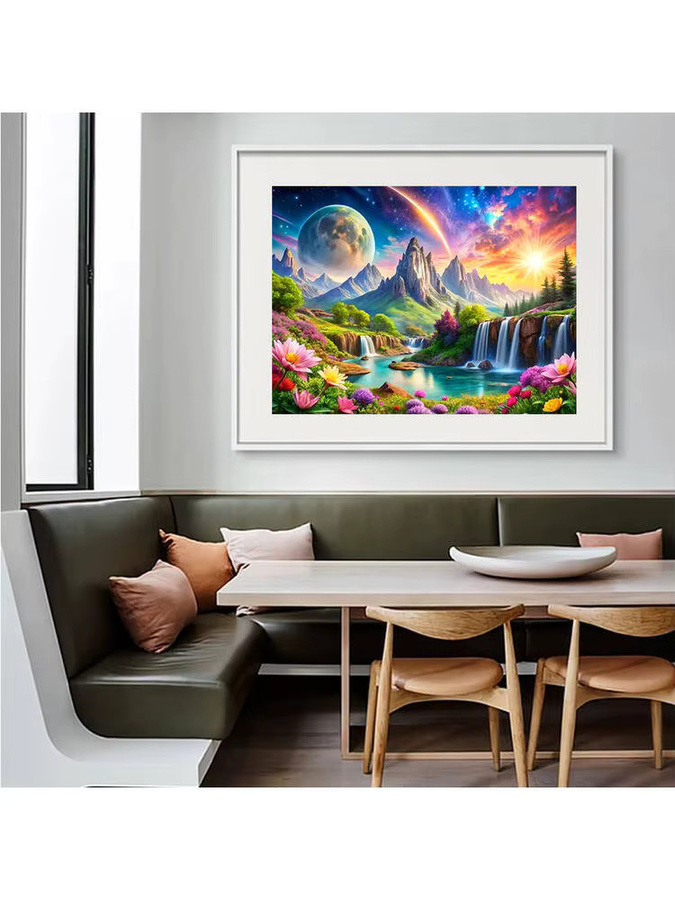 Huacan DIY Diamantgemälde Wasserfall Landschaft als rundes Mosaik in Multicolour, Durchmesser: 30 cm - Bild 4