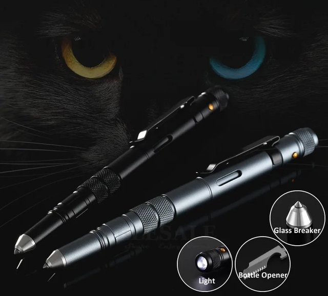 ELESESAFE 4-in-1 EDC Taktischer Stift mit Taschenlampe, Glasbrecher und Flaschenöffner in Schwarz oder Grau - Bild 1