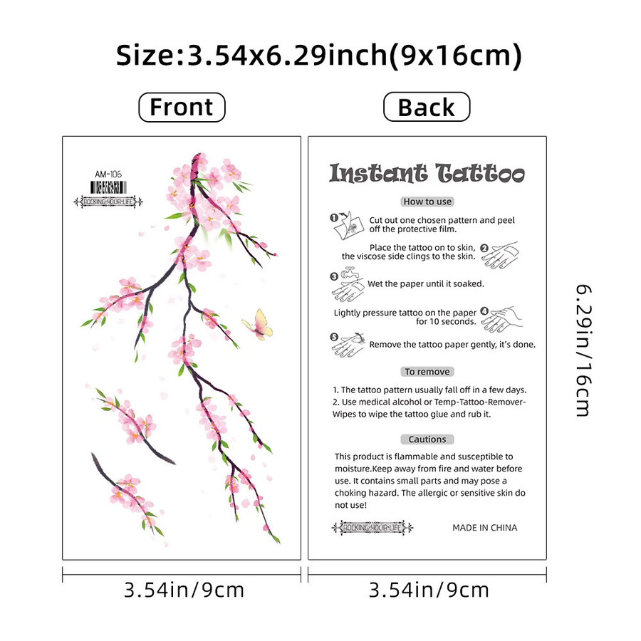 ROCOOART Temporäre Tattoos, Blumen, 6 Blatt, Damen - Bild 2
