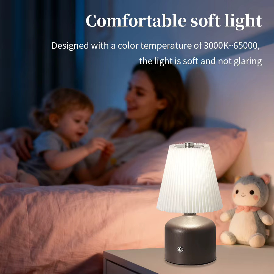 MeeToo Plissee LED Tischlampe in Braun mit Touch-Funktion, dimmbar und wiederaufladbar - Bild 5